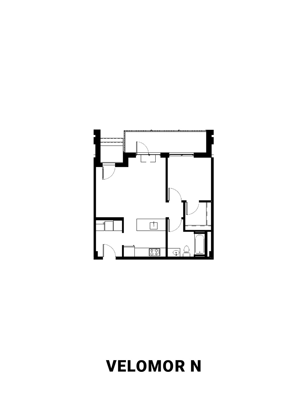 Velomar Floor Plan for Unit N a luxury apartment at Hassalo on Eighth in NE Portland, Oregon